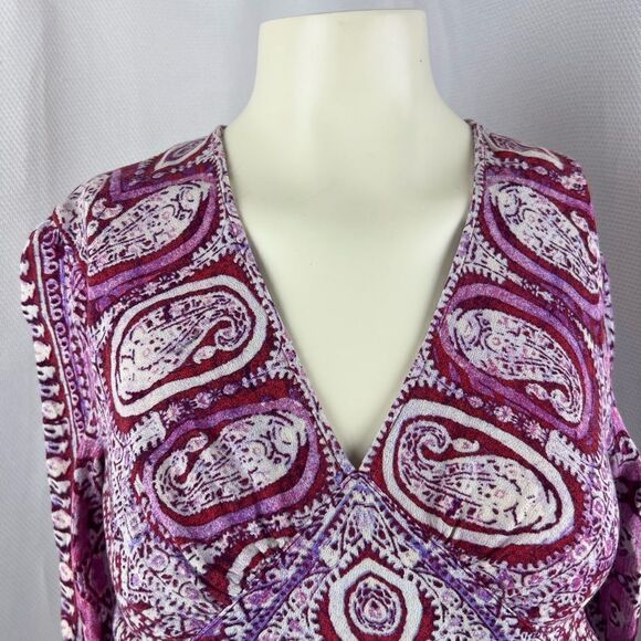 Free People Womens Red Wild Patterned Paisley Print V-Neck Crop Blouse Top XS - Picture 4 of 12